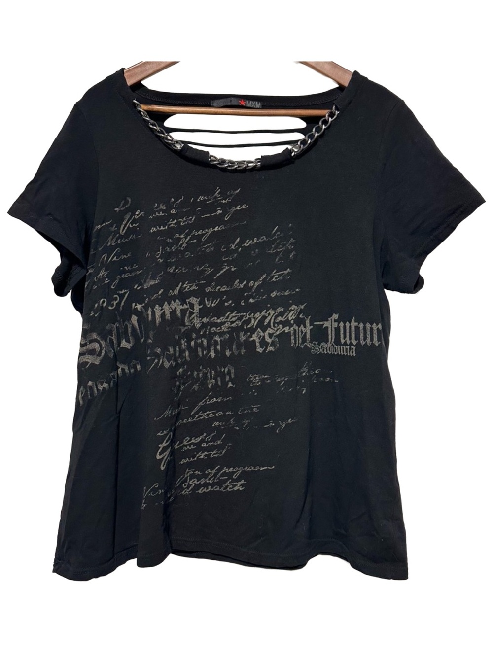 MXM Black Chain Neck Graphic Tee Punk Grunge Alt Streetwear XL